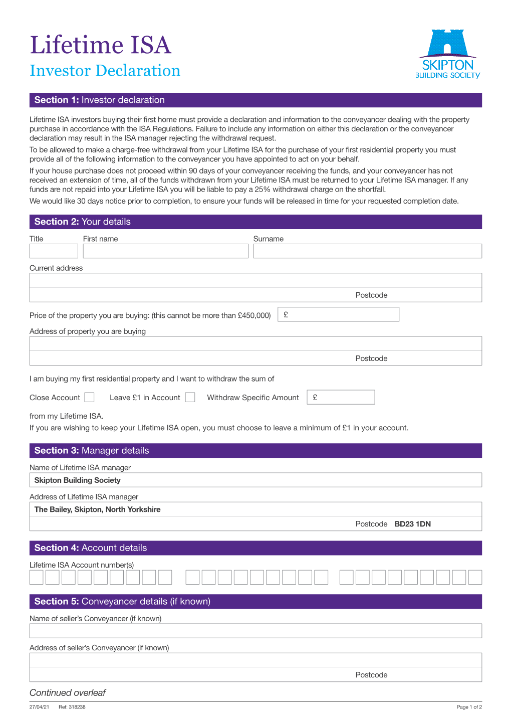 Lifetime ISA Investor Declaration