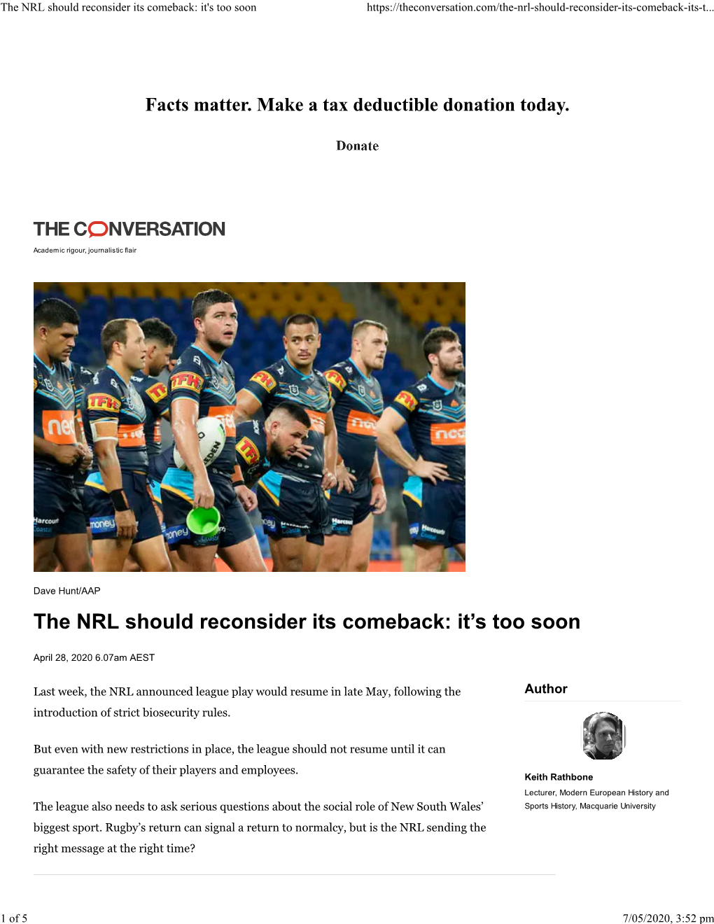 The NRL Should Reconsider Its Comeback: It's Too Soon