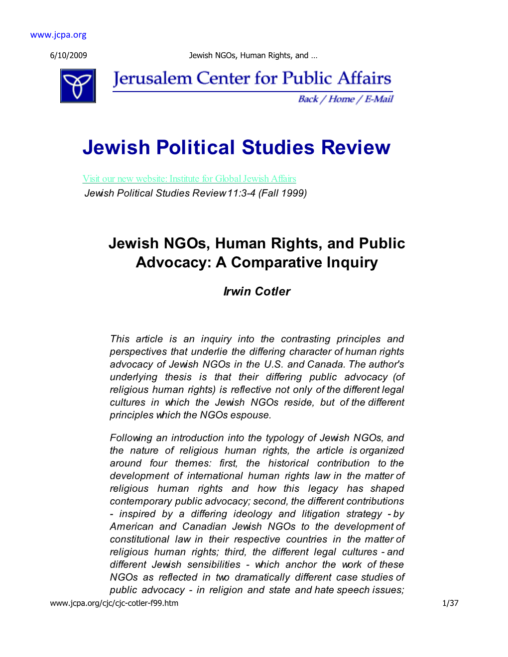 Jewish Ngos, Human Rights, and Public Advocacy: a Comparative Inquiry