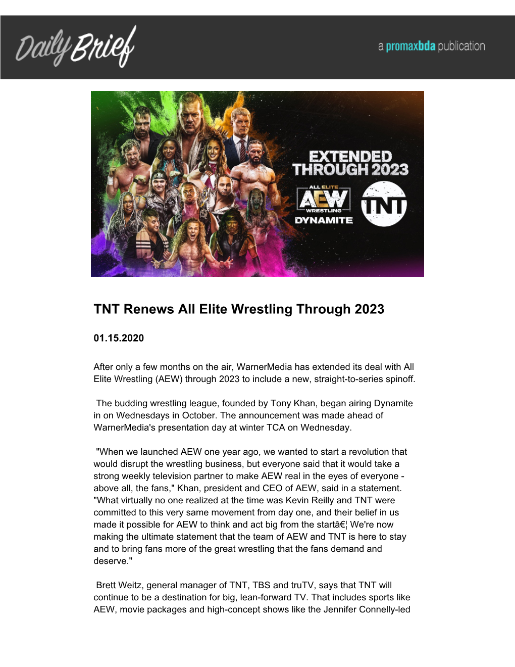 TNT Renews All Elite Wrestling Through 2023