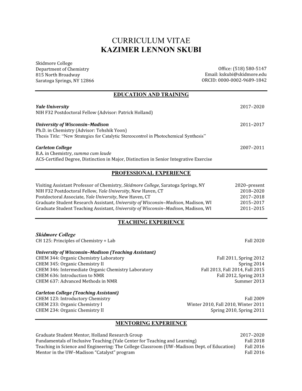 Curriculum Vitae Kazimer Lennon Skubi