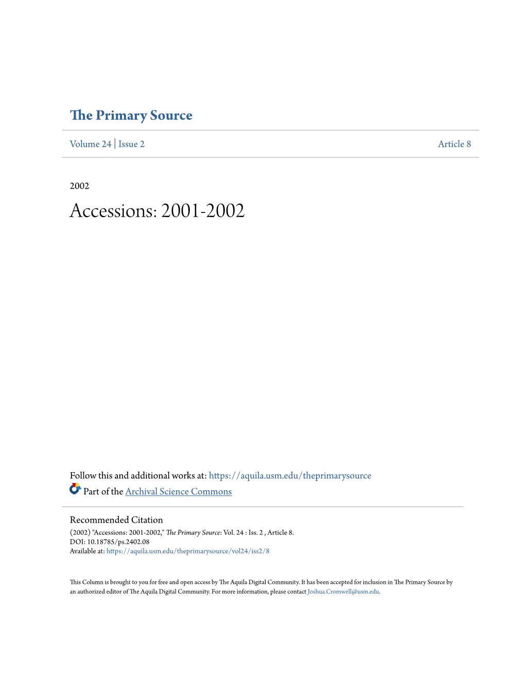 Accessions: 2001-2002