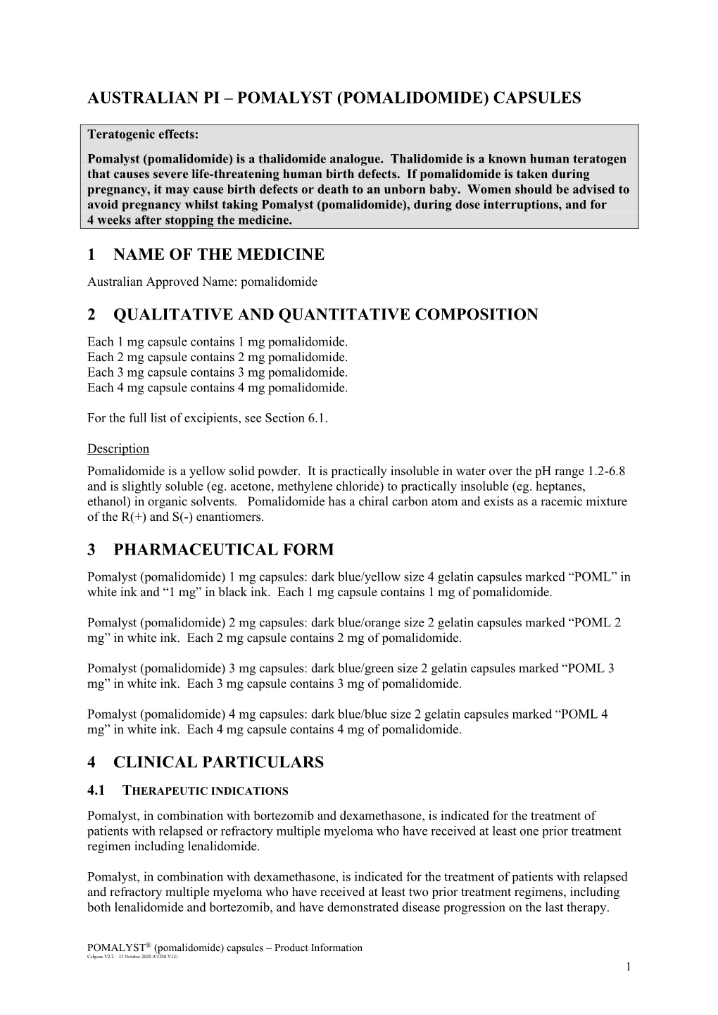 Australian Pi – Pomalyst (Pomalidomide) Capsules