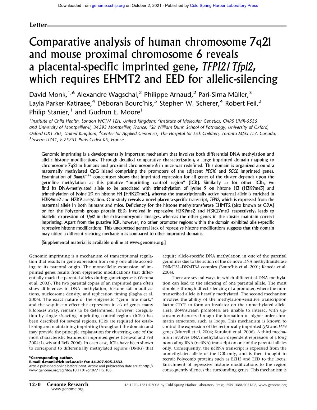 Comparative Analysis of Human Chromosome 7Q21 and Mouse