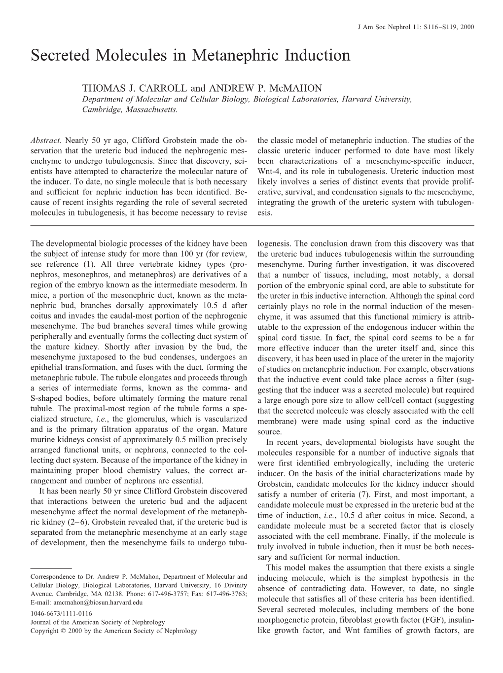 Secreted Molecules in Metanephric Induction