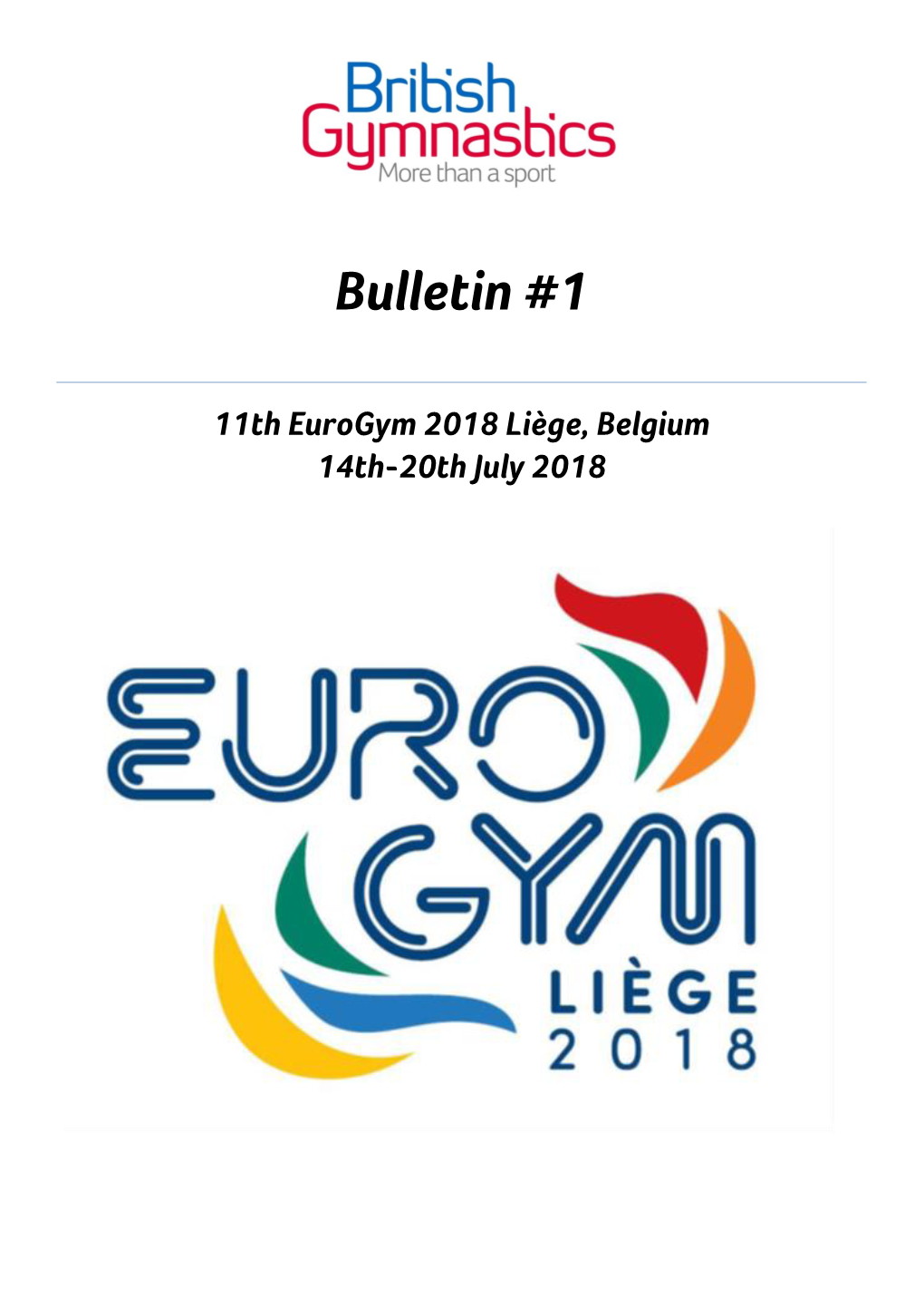 Eurogym 2018 Liège, Belgium 14Th-20Th July 2018