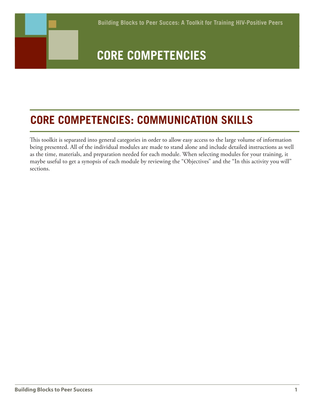 Toolkit Modules: Core Competencies: Communication Skills