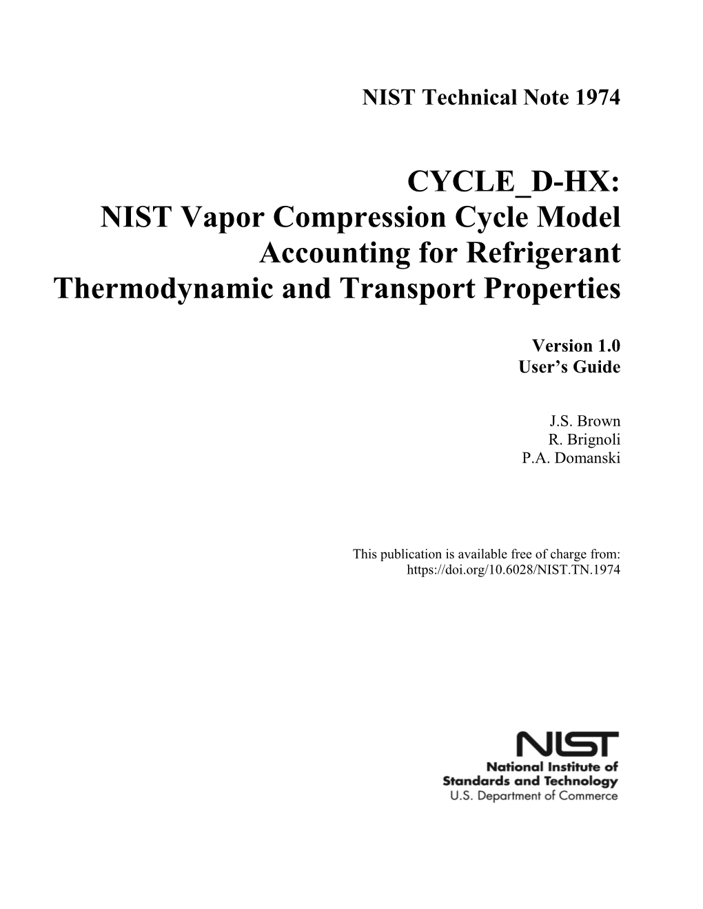 CYCLE D-HX: NIST Vapor Compression Cycle Model Accounting for Refrigerant Thermodynamic and Transport Properties