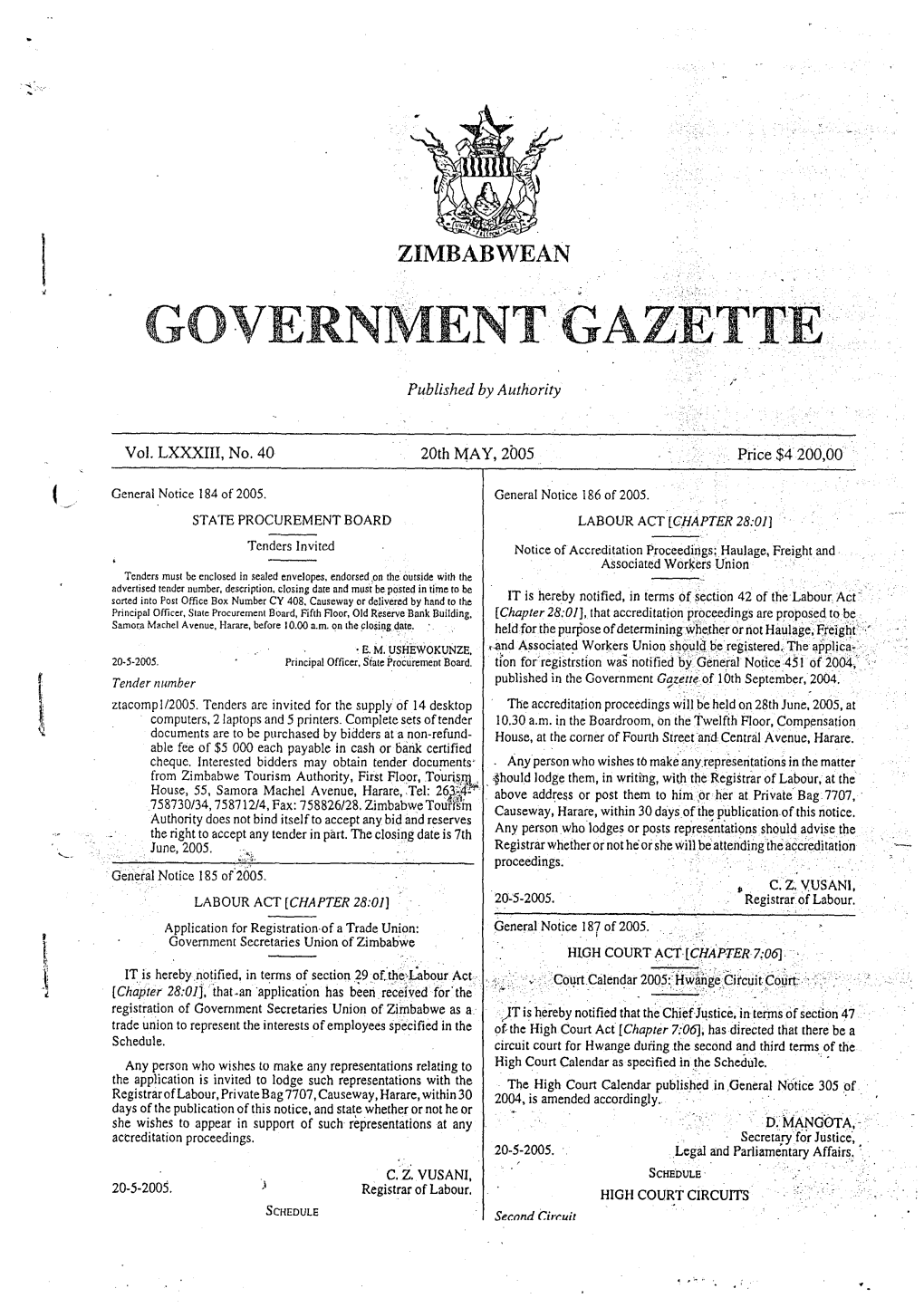 Zimbabwean Government Gazette