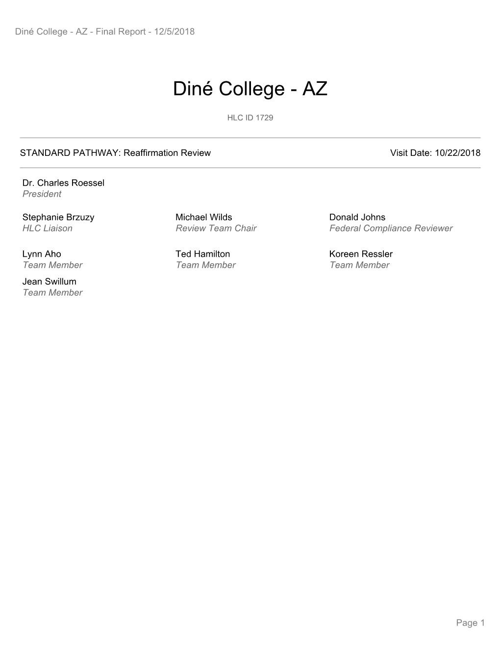Diné College - AZ - Final Report - 12/5/2018