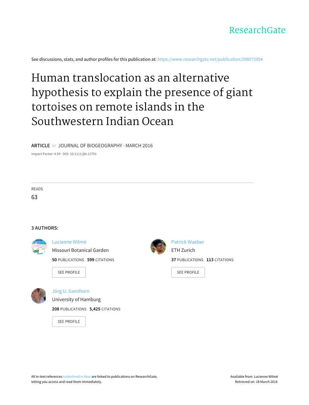 Human Translocation As an Alternative Hypothesis to Explain the Presence of Giant Tortoises on Remote Islands in the Southwestern Indian Ocean