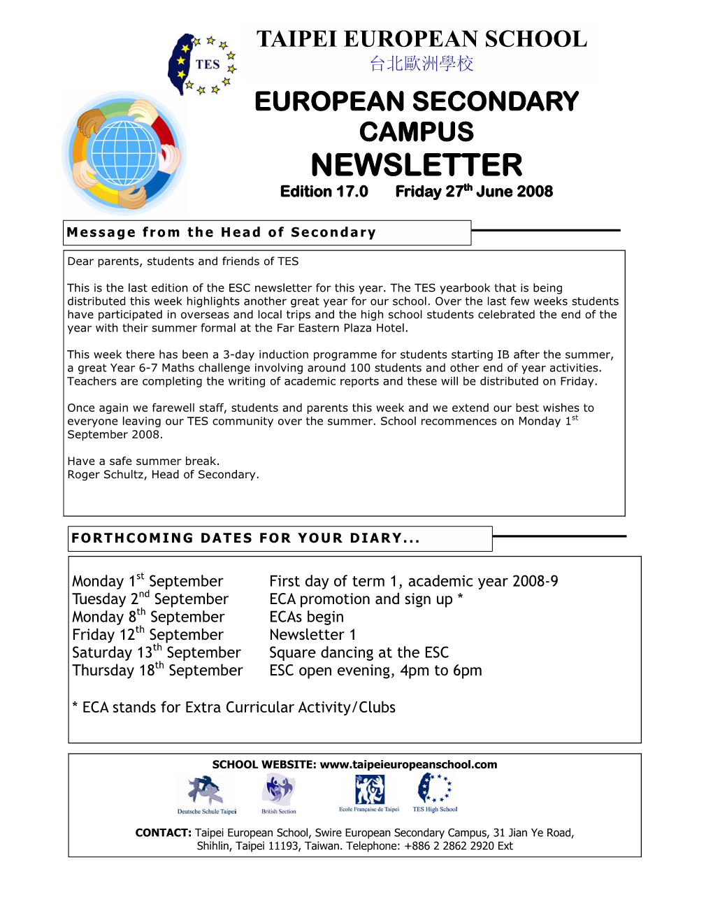 NEWSLETTER Th Edition 17.0 Friday 27 June 2008