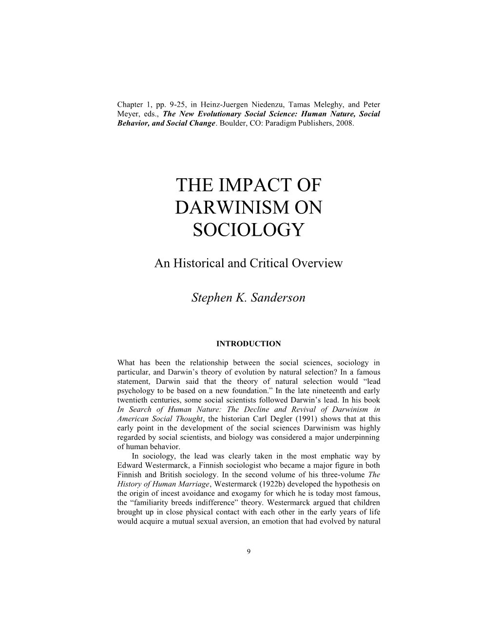 The Impact of Darwinism on Sociology