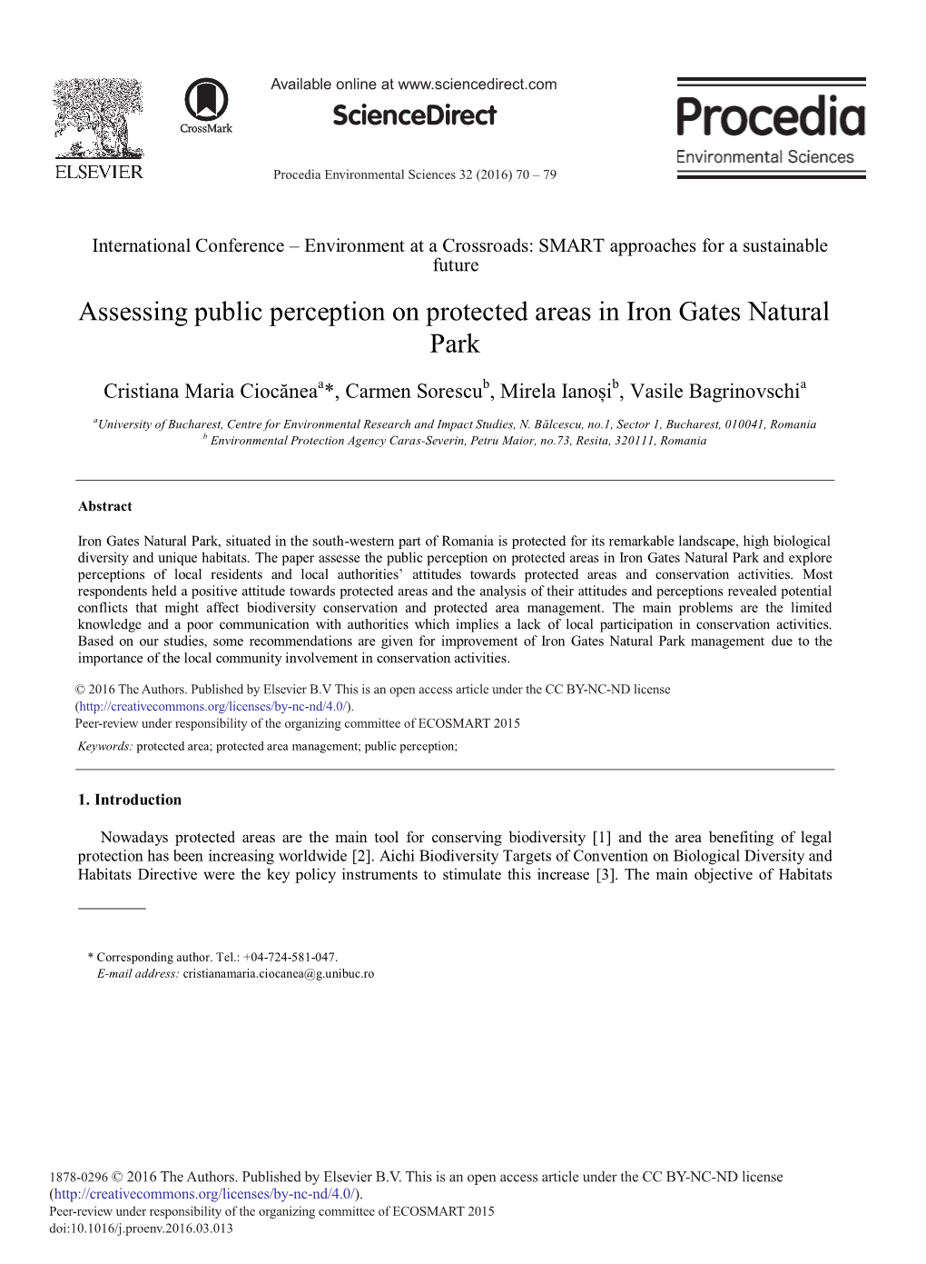 Assessing Public Perception on Protected Areas in Iron Gates Natural Park