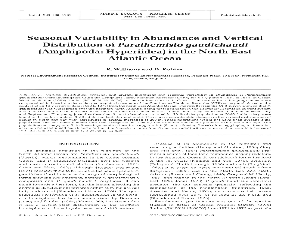 Amphipoda: Hyperiidea) in the North East Atlantic Ocean