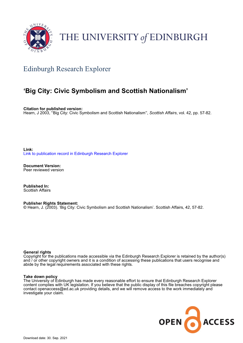 Big City: Civic Symbolism and Scottish Nationalism’