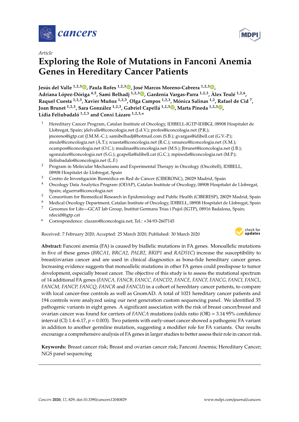 Exploring the Role of Mutations in Fanconi Anemia Genes in Hereditary Cancer Patients