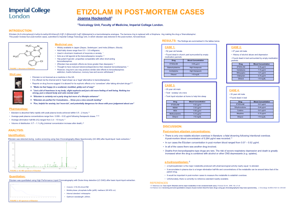 ETIZOLAM in POST-MORTEM CASES Joanna Hockenhull1