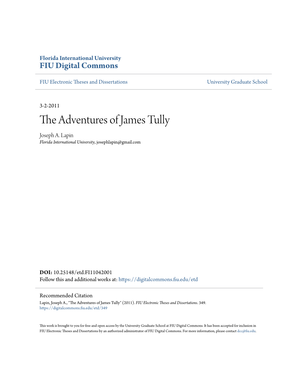 The Adventures of James Tully Joseph A