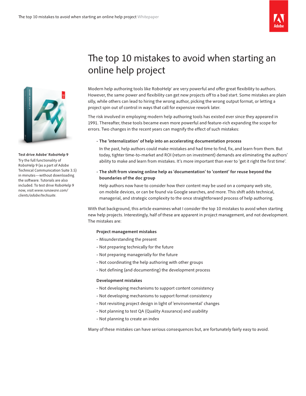 The Top 10 Mistakes to Avoid When Starting an Online Help Project