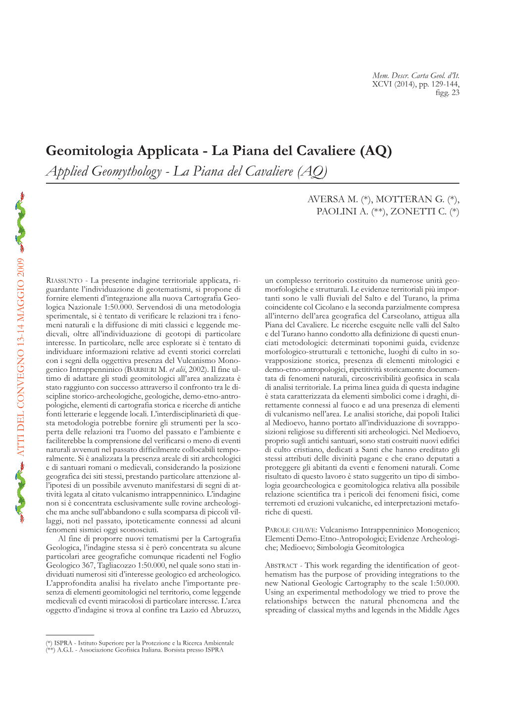 Geomitologia Applicata - La Piana Del Cavaliere (AQ) Applied Geomythology - La Piana Del Cavaliere (AQ)