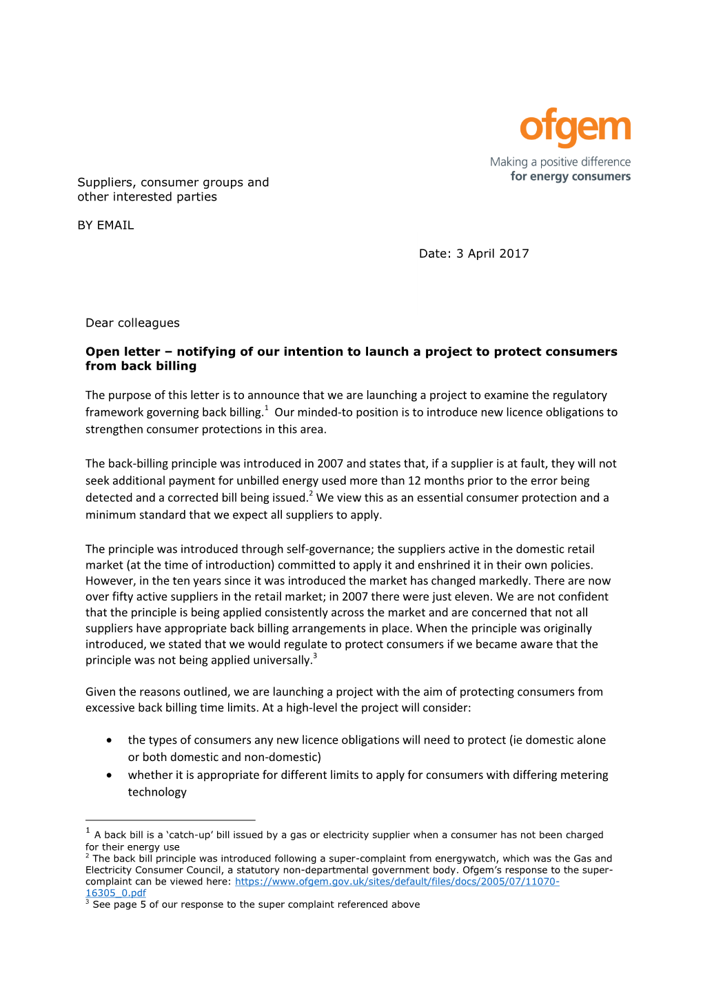Open Letter – Notifying of Our Intention to Launch a Project to Protect Consumers from Back Billing