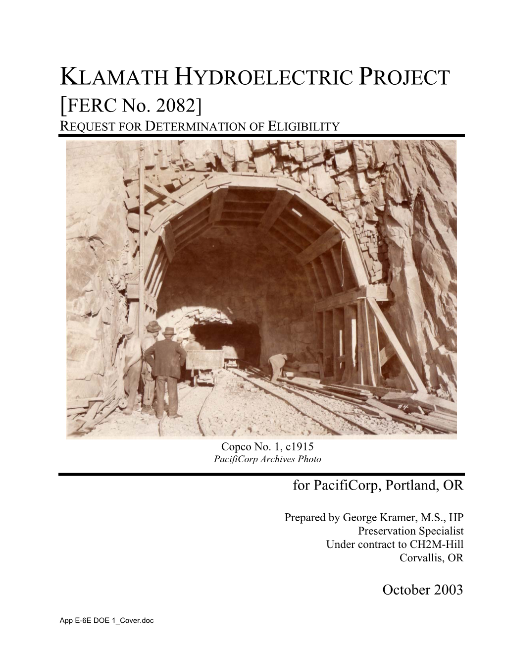 KLAMATH HYDROELECTRIC PROJECT [FERC No