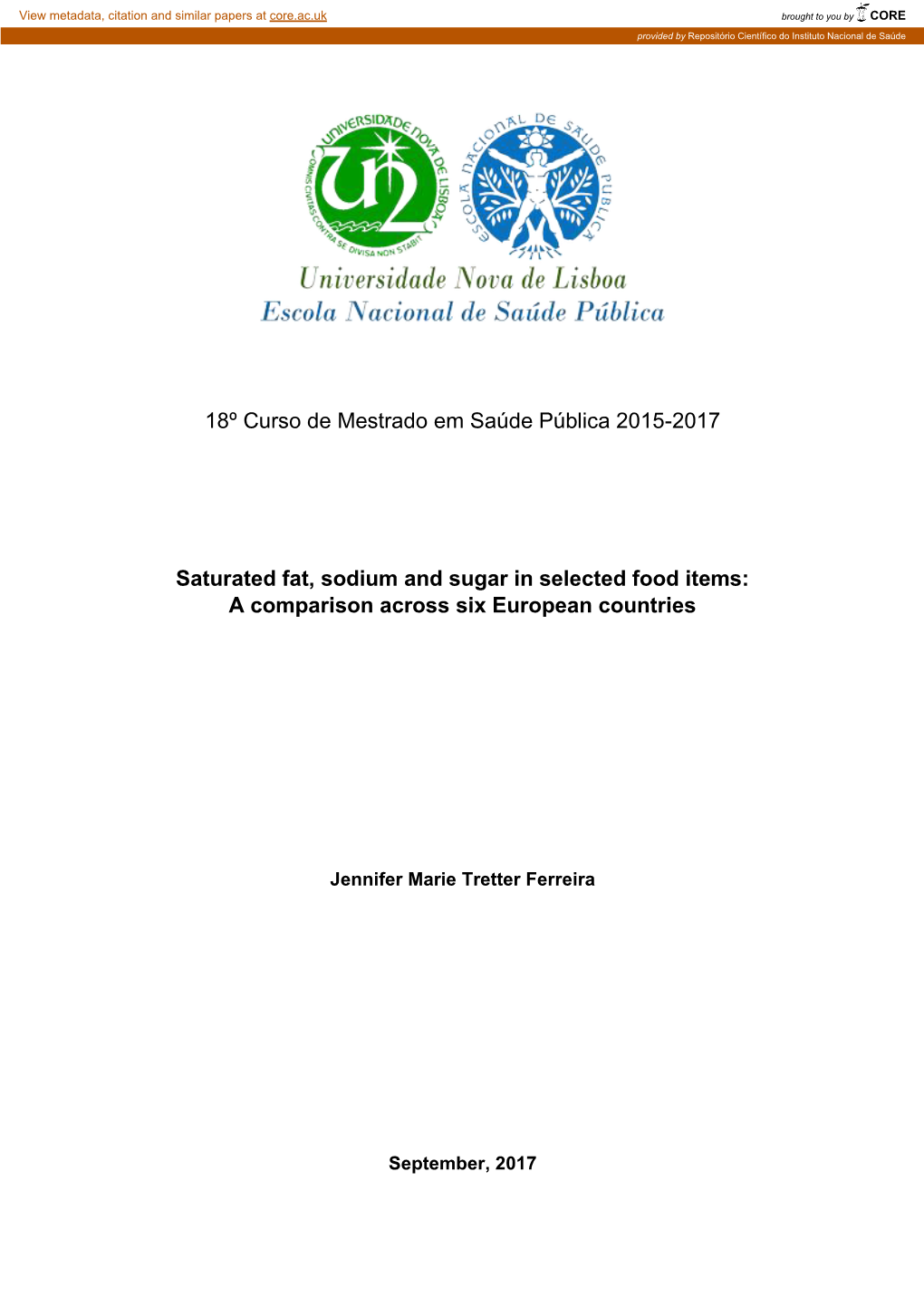 18º Curso De Mestrado Em Saúde Pública 2015-2017 Saturated Fat