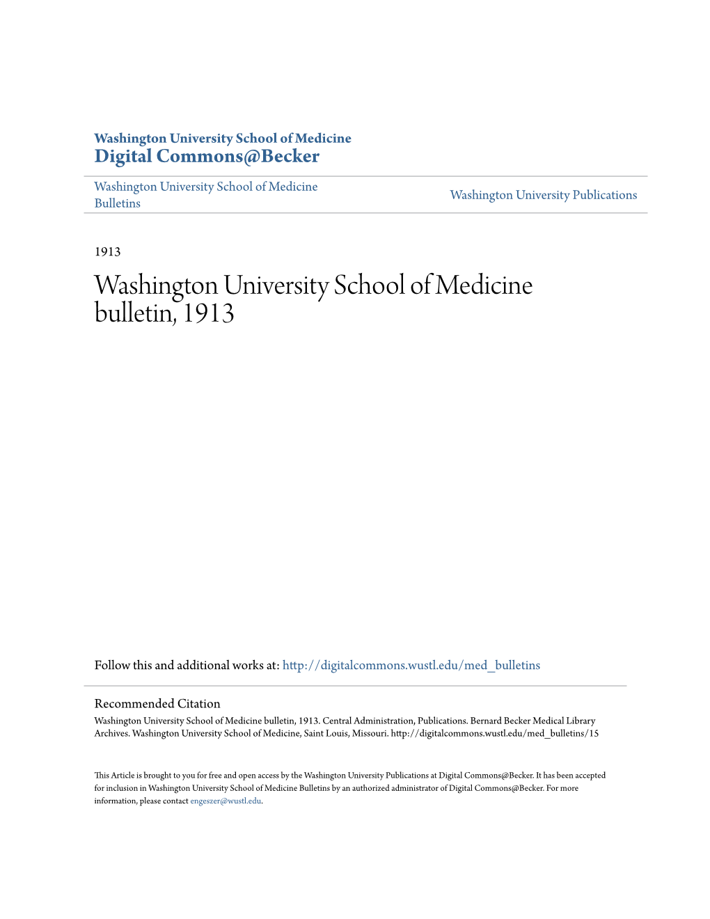 Washington University School of Medicine Bulletin, 1913