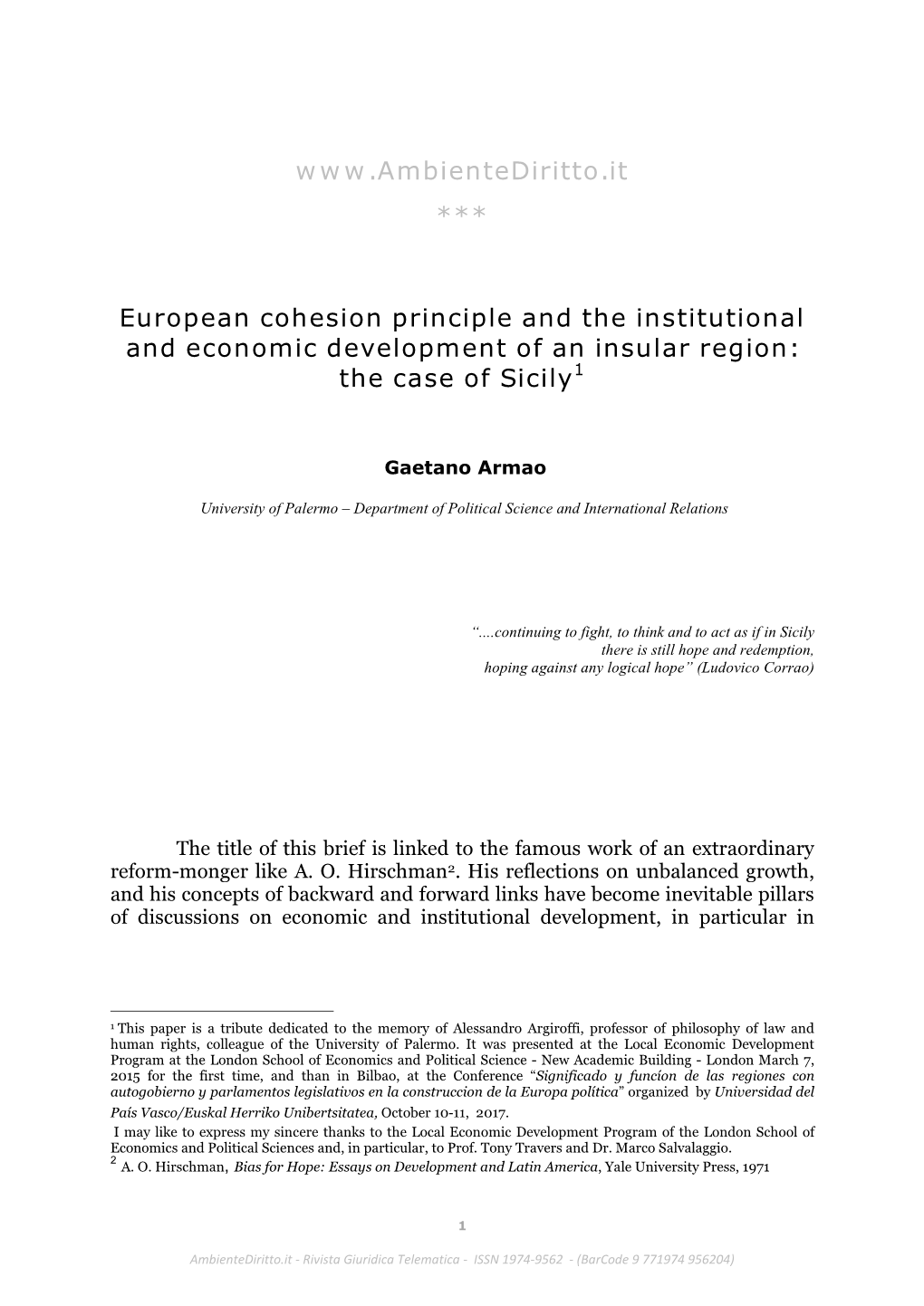 *** European Cohesion Principle and The