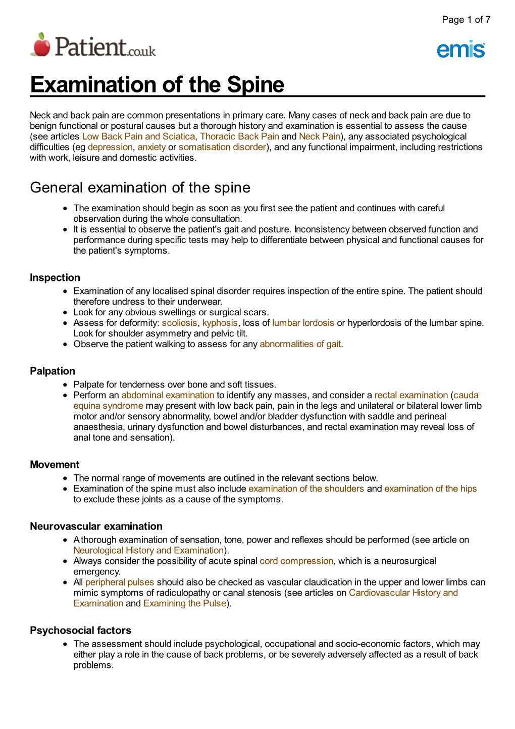 Examination of the Spine