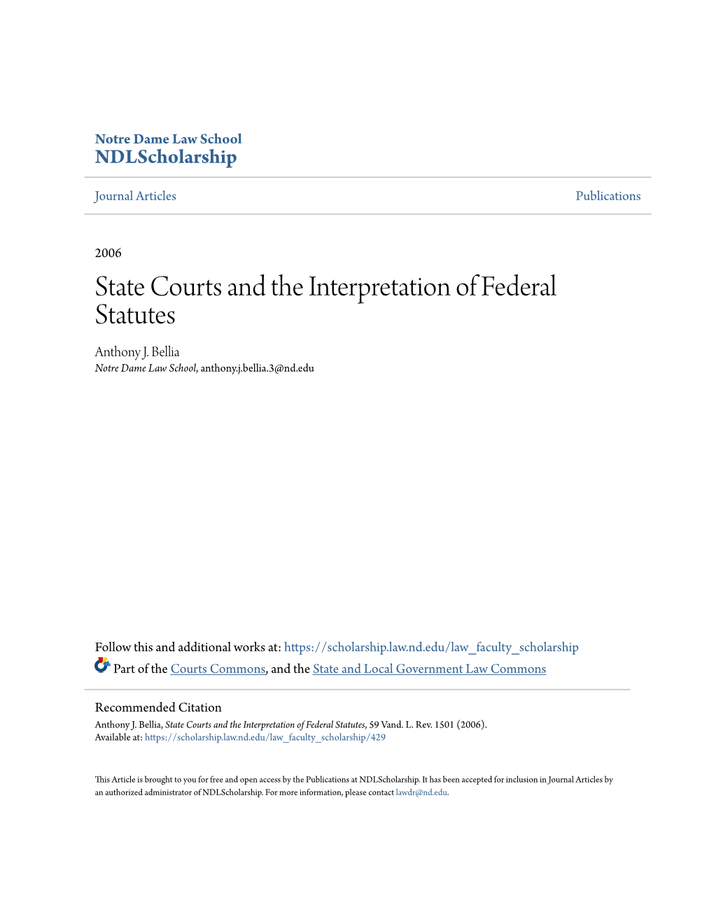 State Courts and the Interpretation of Federal Statutes Anthony J