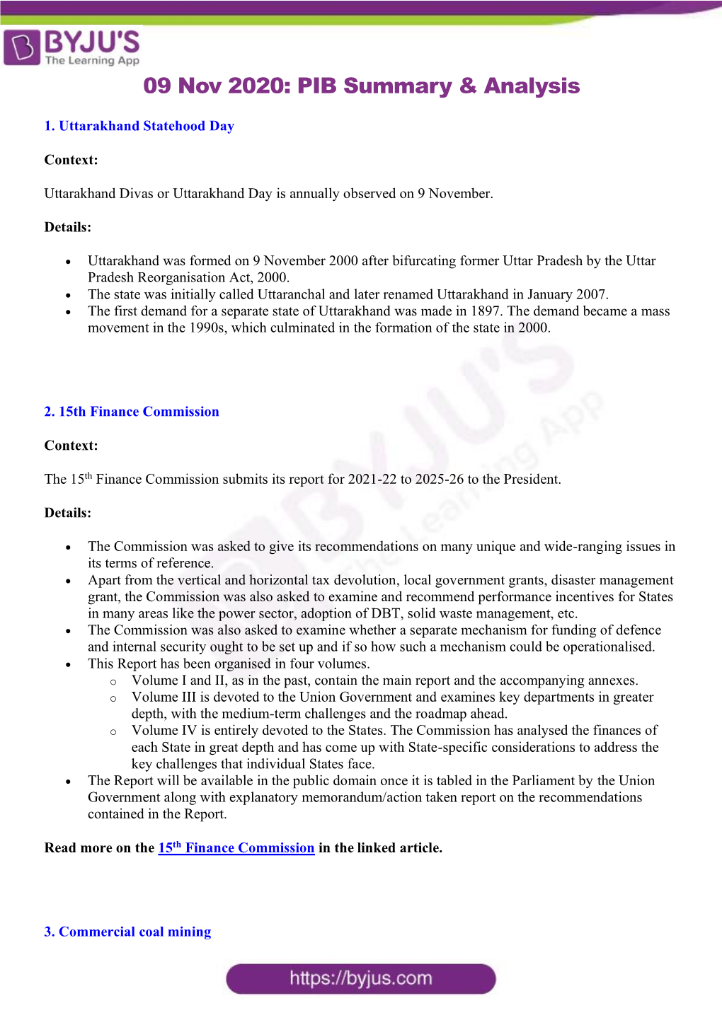 09 Nov 2020: PIB Summary & Analysis