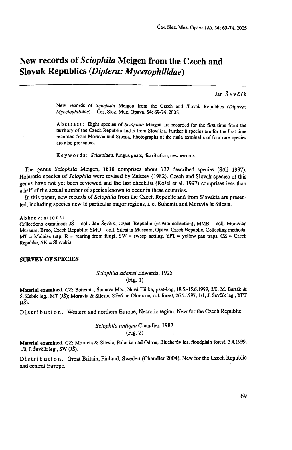 New Records of Sciophila Meigen from the Czech and Slovak Republics (Diptera: Mycetophilidae)