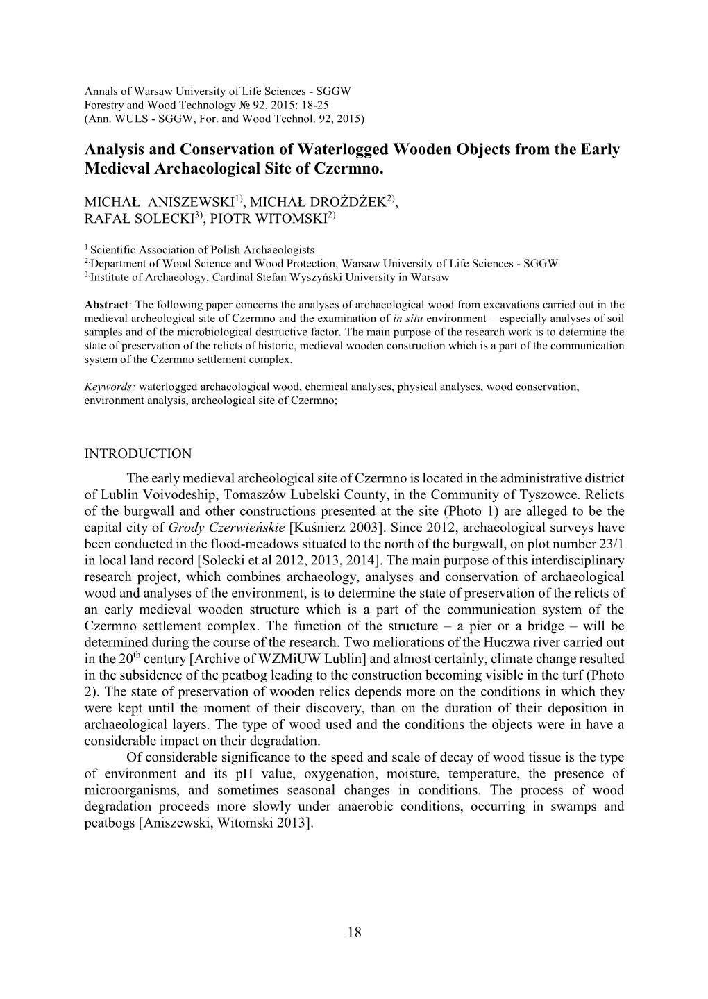 Analysis and Conservation of Waterlogged Wooden Objects from the Early Medieval Archaeological Site of Czermno