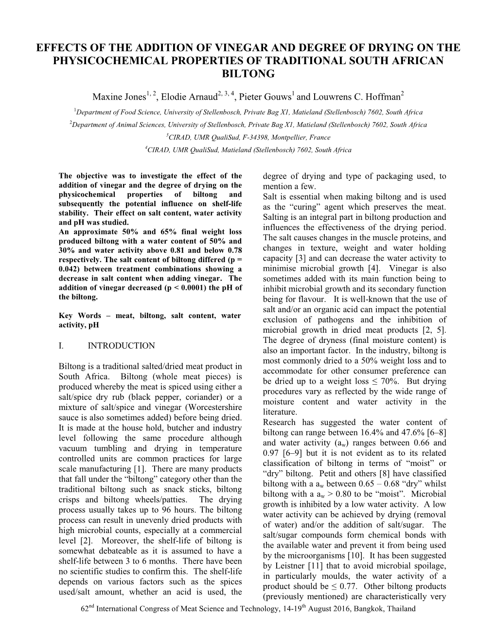 Effects of the Addition of Vinegar and Degree of Drying on the Physicochemical Properties of Traditional South African Biltong