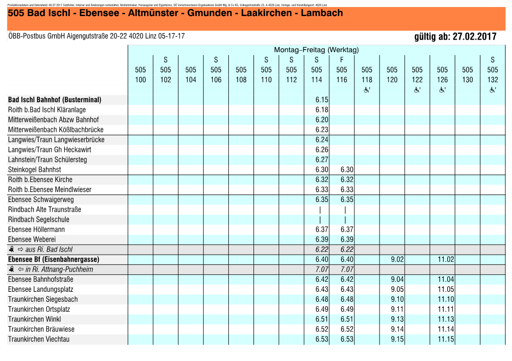 505 Bad Ischl - Ebensee - Altmünster - Gmunden - Laakirchen - Lambach