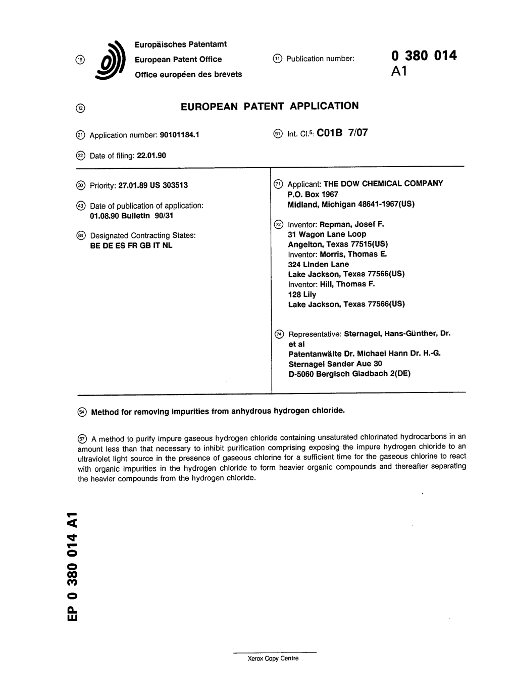 Method for Removing Impurities from Anhydrous Hydrogen Chloride