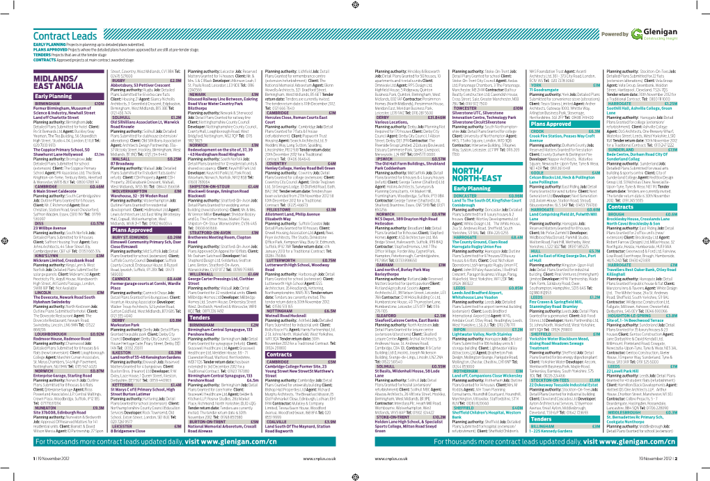 Contract Leads Powered by EARLY PLANNING Projects in Planning up to Detailed Plans Submitted