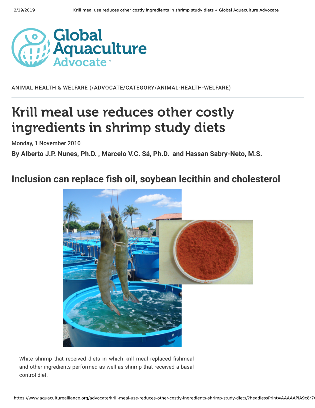 Krill Meal Use Reduces Other Costly Ingredients in Shrimp Study Diets « Global Aquaculture Advocate