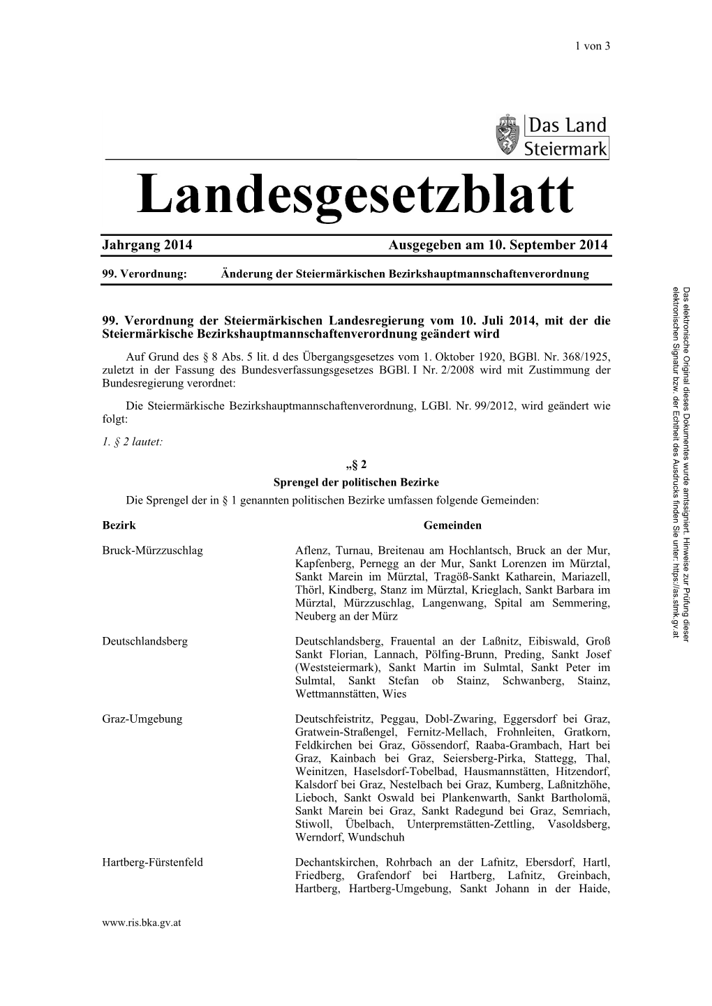 Verordnung Der Steiermärkischen Landesregierung Vom 10