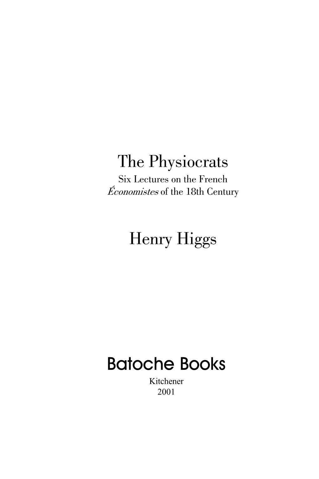 The Physiocrats Six Lectures on the French Économistes of the 18Th Century