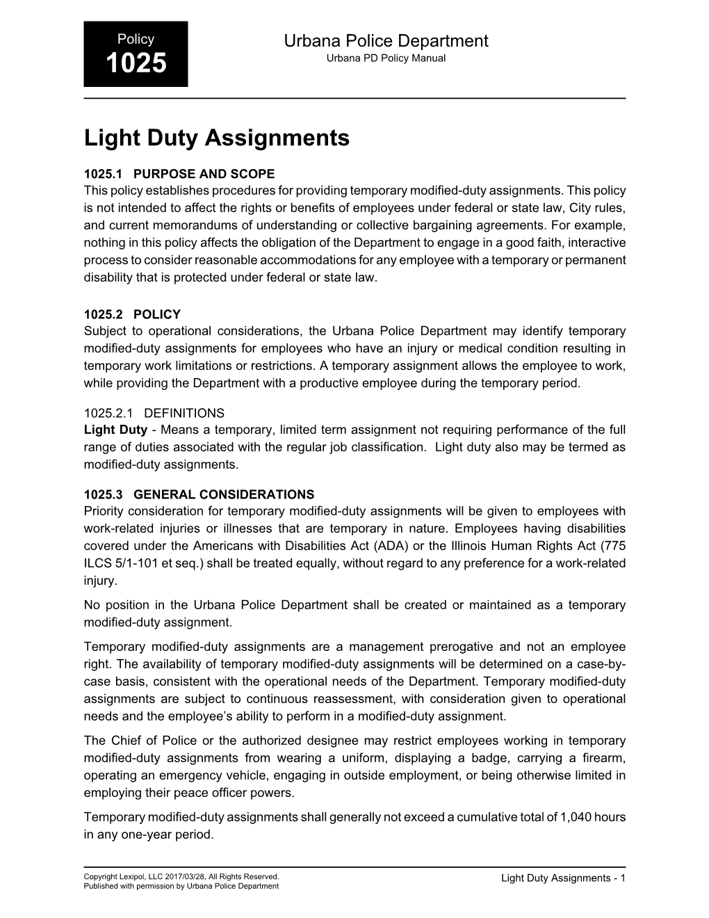 Light Duty Assignments