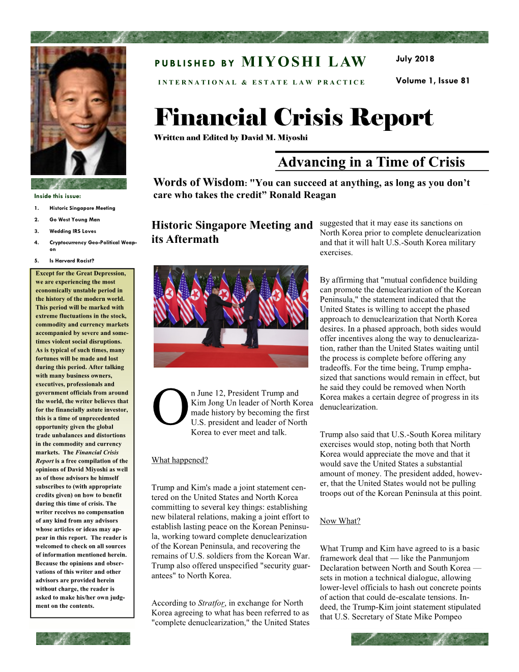 Financial Crisis Report Written and Edited by David M