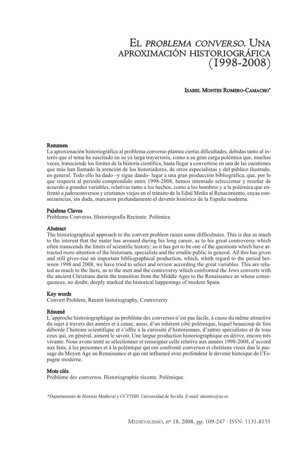 El Problema Converso. Una Aproximación Historiográfica (1998-2008)