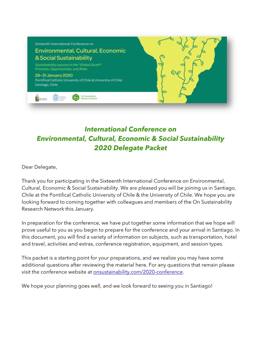 International Conference on Environmental, Cultural, Economic & Social Sustainability 2020 Delegate Packet
