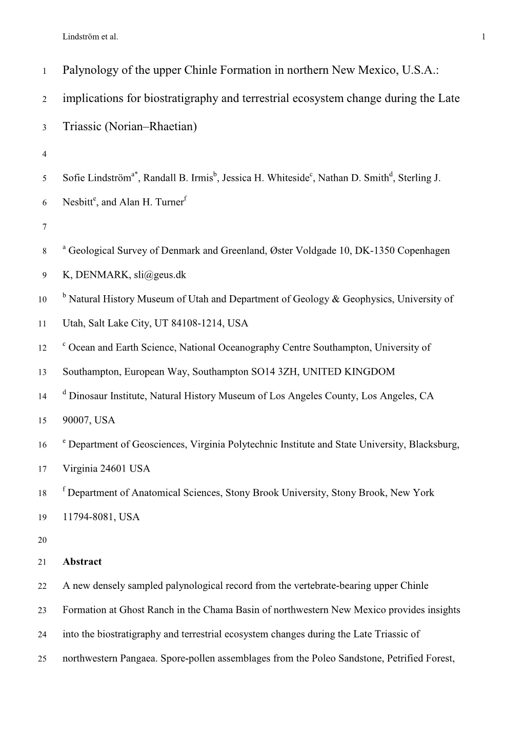 Palynology of the Upper Chinle Formation in Northern New Mexico, U.S.A