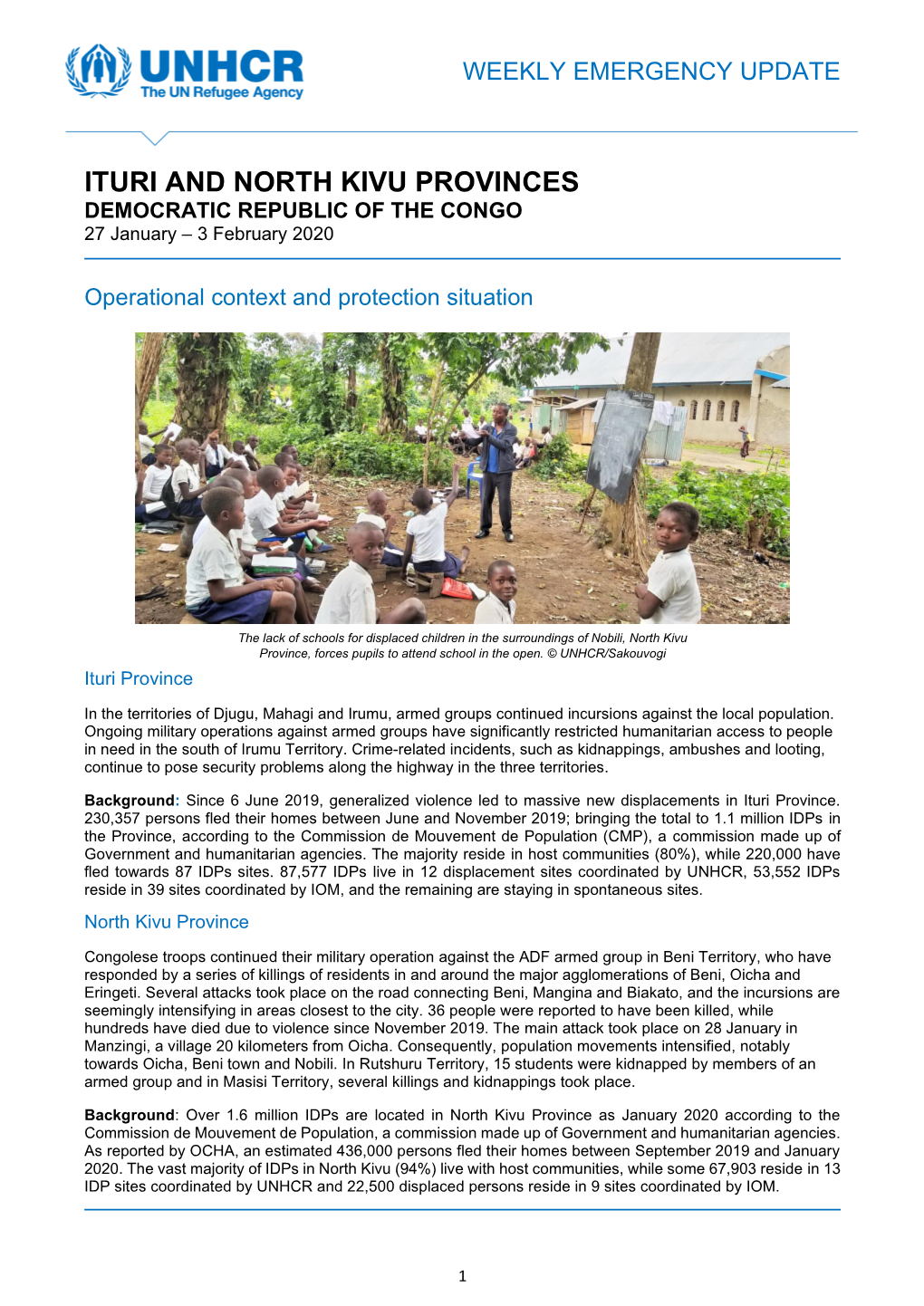 ITURI and NORTH KIVU PROVINCES DEMOCRATIC REPUBLIC of the CONGO 27 January – 3 February 2020