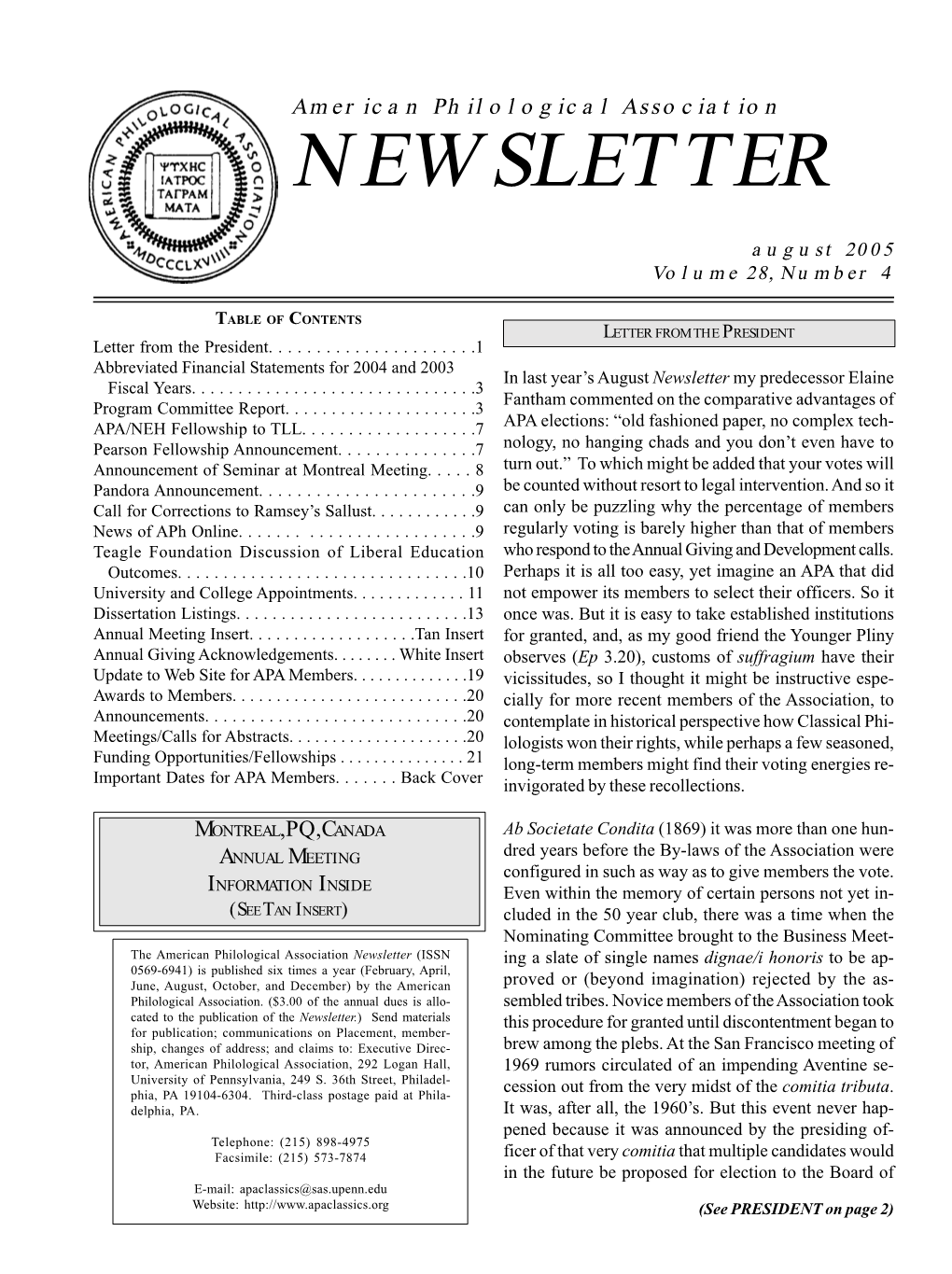 August 2005 Newsletter