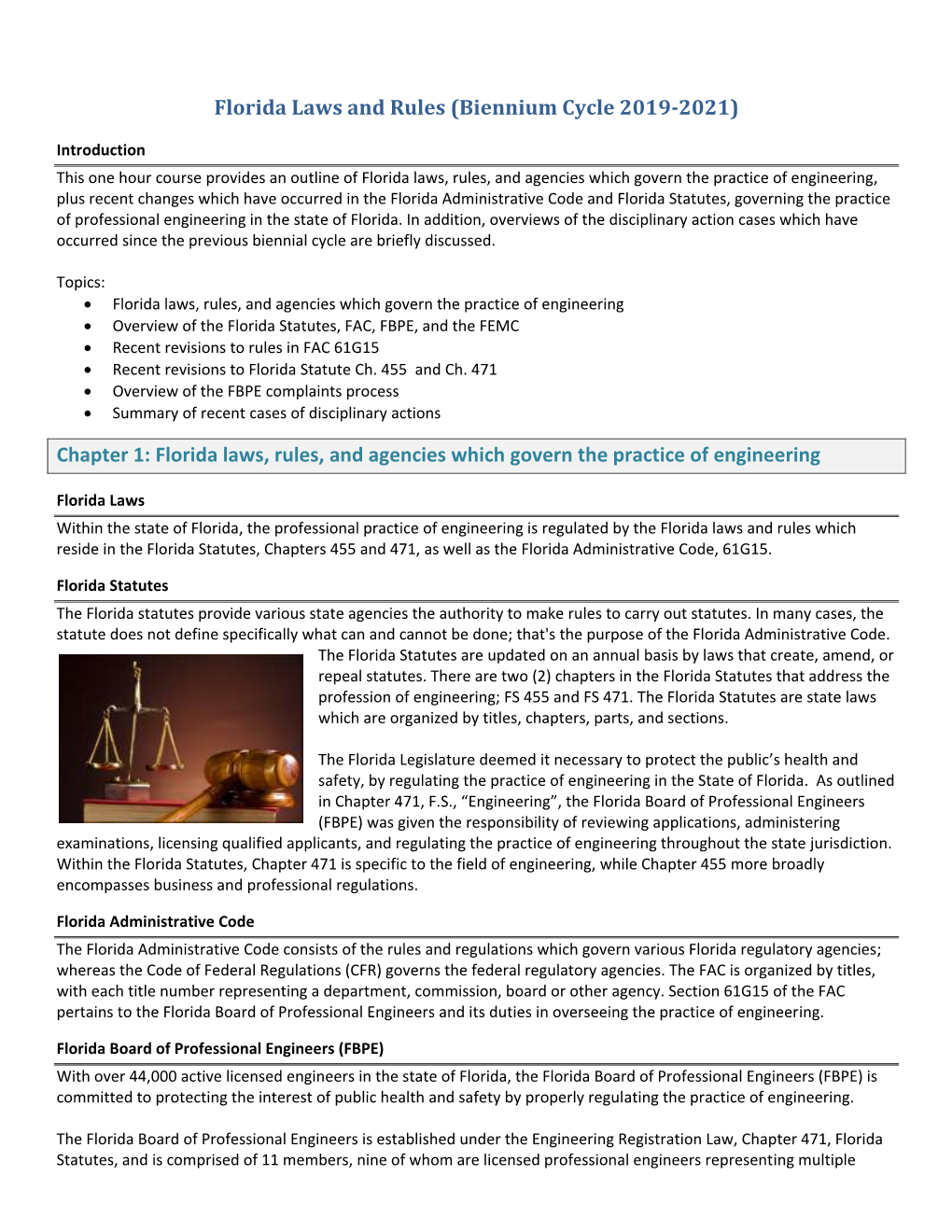 Florida Laws and Rules (Biennium Cycle 2019-2021)